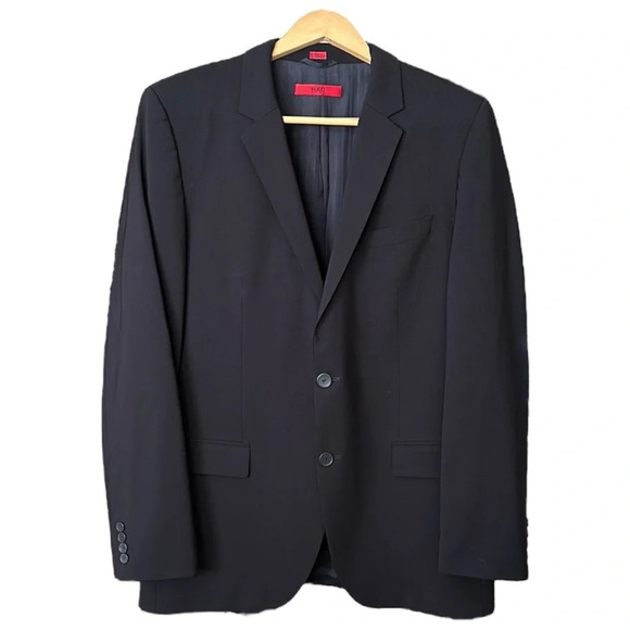 HUGO BOSS Aamon Hago Navy Blue Wool Career Blazer Sport Coat Red Label Size 42L - Picture 1 of 16